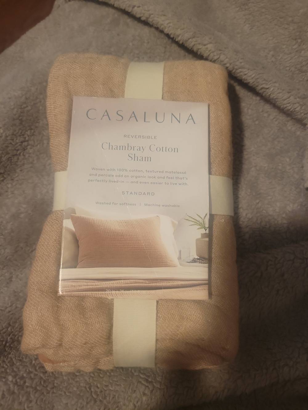 Casaluna Reversible Chambray Cotton Sham in Beige